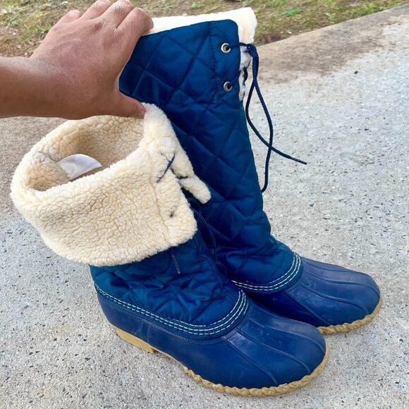 LL Bean Women’s Shearling-Lined Snow Duck Boots – Size 7 – Quilted Blue - Picture 1 of 16